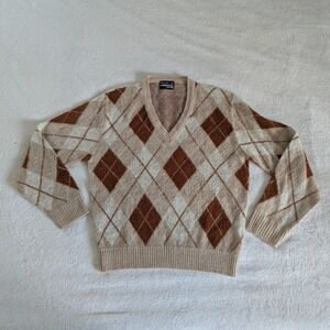 Vtg Dimension by Milford Argyle V Neck Pull Over Sweater Men's Sz L Old Money